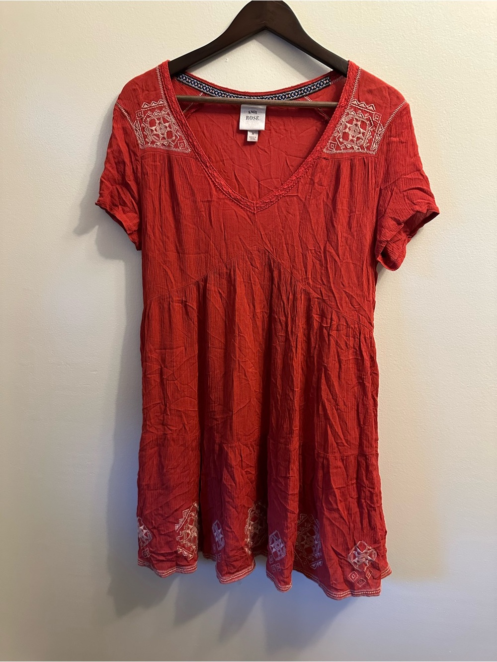 #329 Knox Rose Red Embroidered V-Neck Tunic